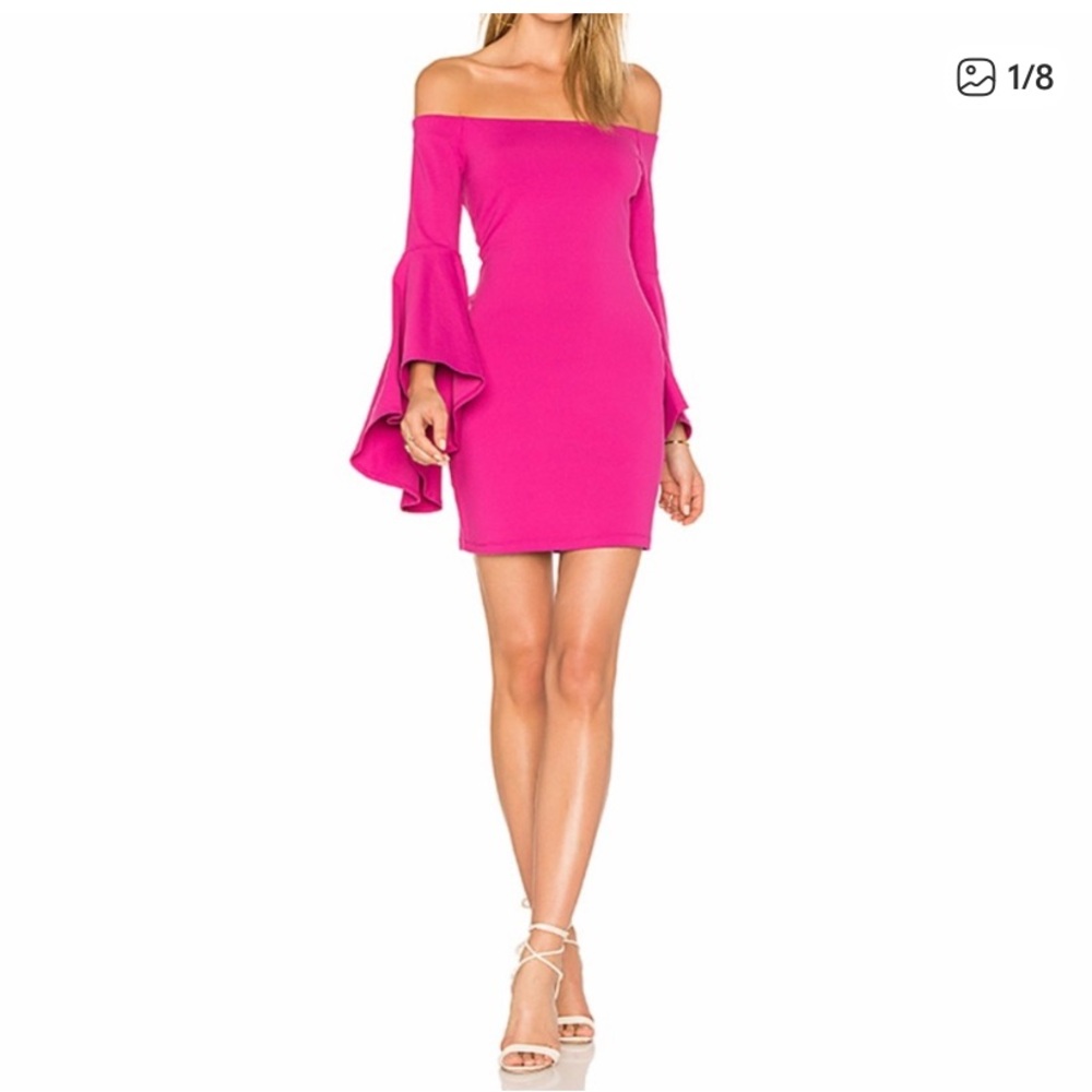 Susana Monaco Magenta Pink Off-Shoulder Mini Bodycon Dress Bell Sleeve Small S
